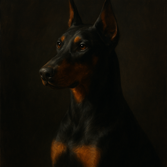 Alert Doberman Pinscher in Shadow & Light No. 11 Fine Art Oil Painting - View 1