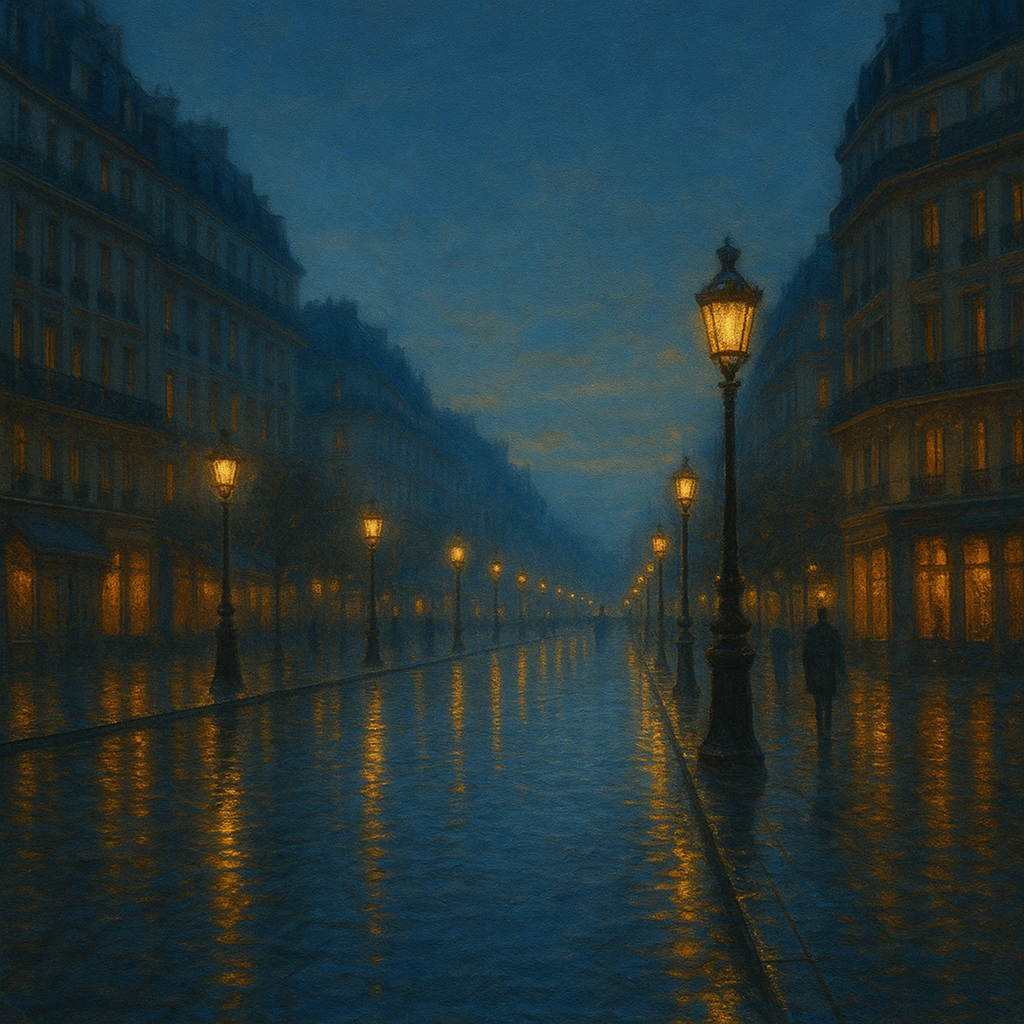 Rainy Parisian Boulevard at Twilight No. 22 Oil Painting - View 1