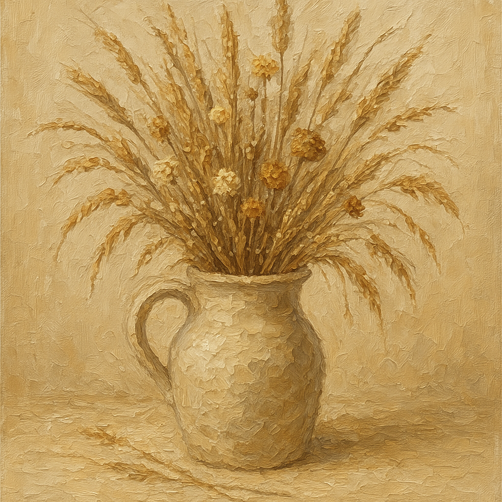 Wild Meadow Botanicals in Neutral Ceramic No. 4 Oil Painting - 100% Hand-Painted Master Oil Painting