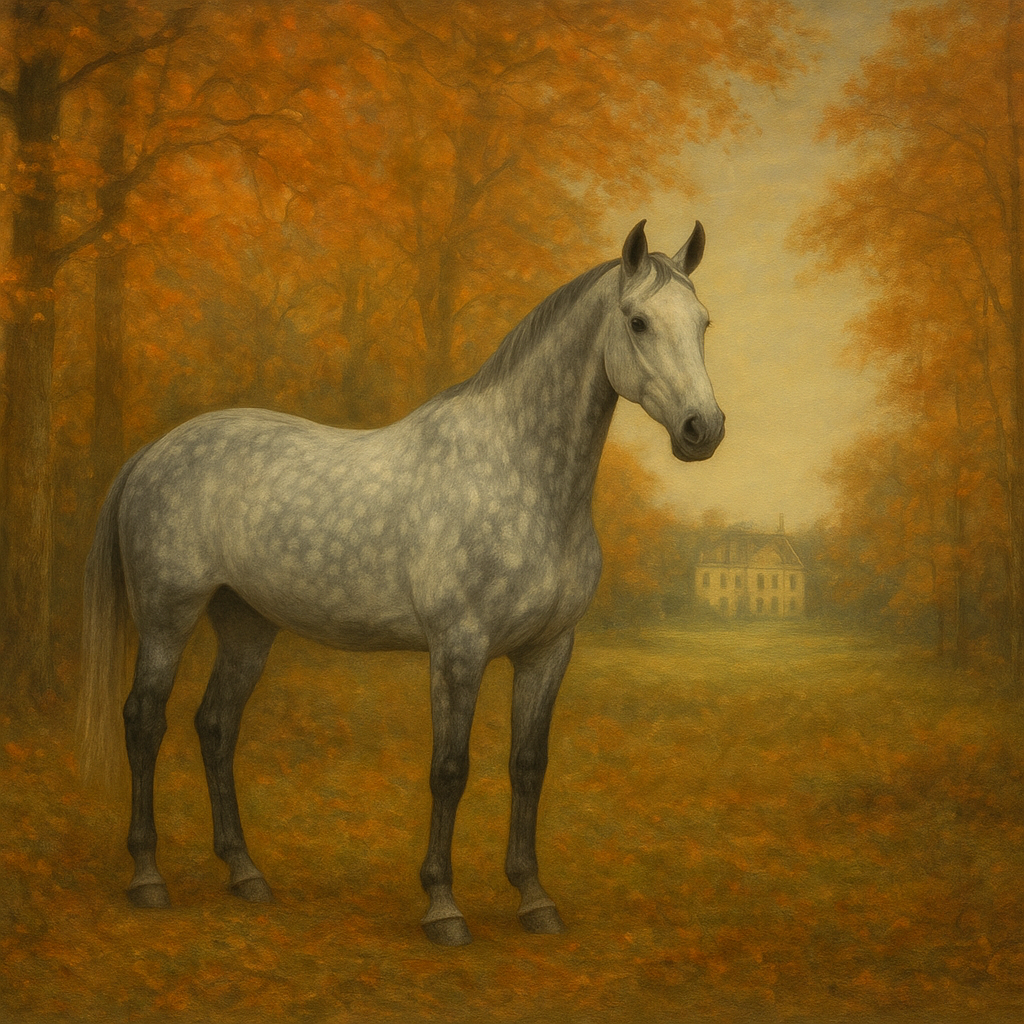 Dappled Grey Hunter in Autumn Woodland No. 10 Oil Painting - View 1