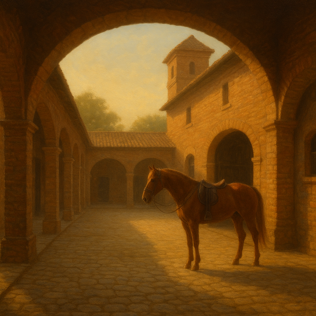 Equestrian Stable Courtyard in Late Afternoon No. 14 Oil Painting - View 1
