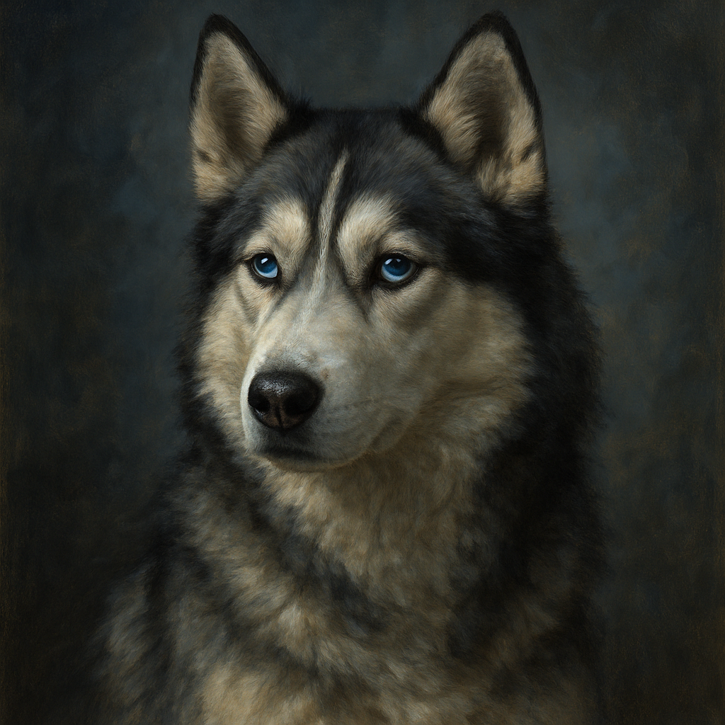 Siberian Husky with Luminous Ice Blue Eyes No. 4 Fine Art Oil Painting - View 1