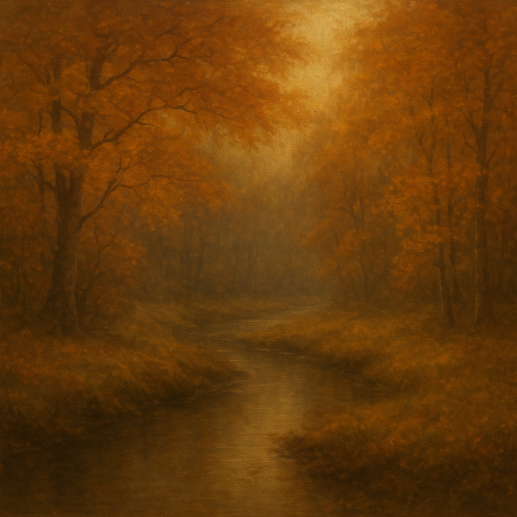 Secluded Woodland Brook in Autumn Glow No. 6 Oil Painting - View 1