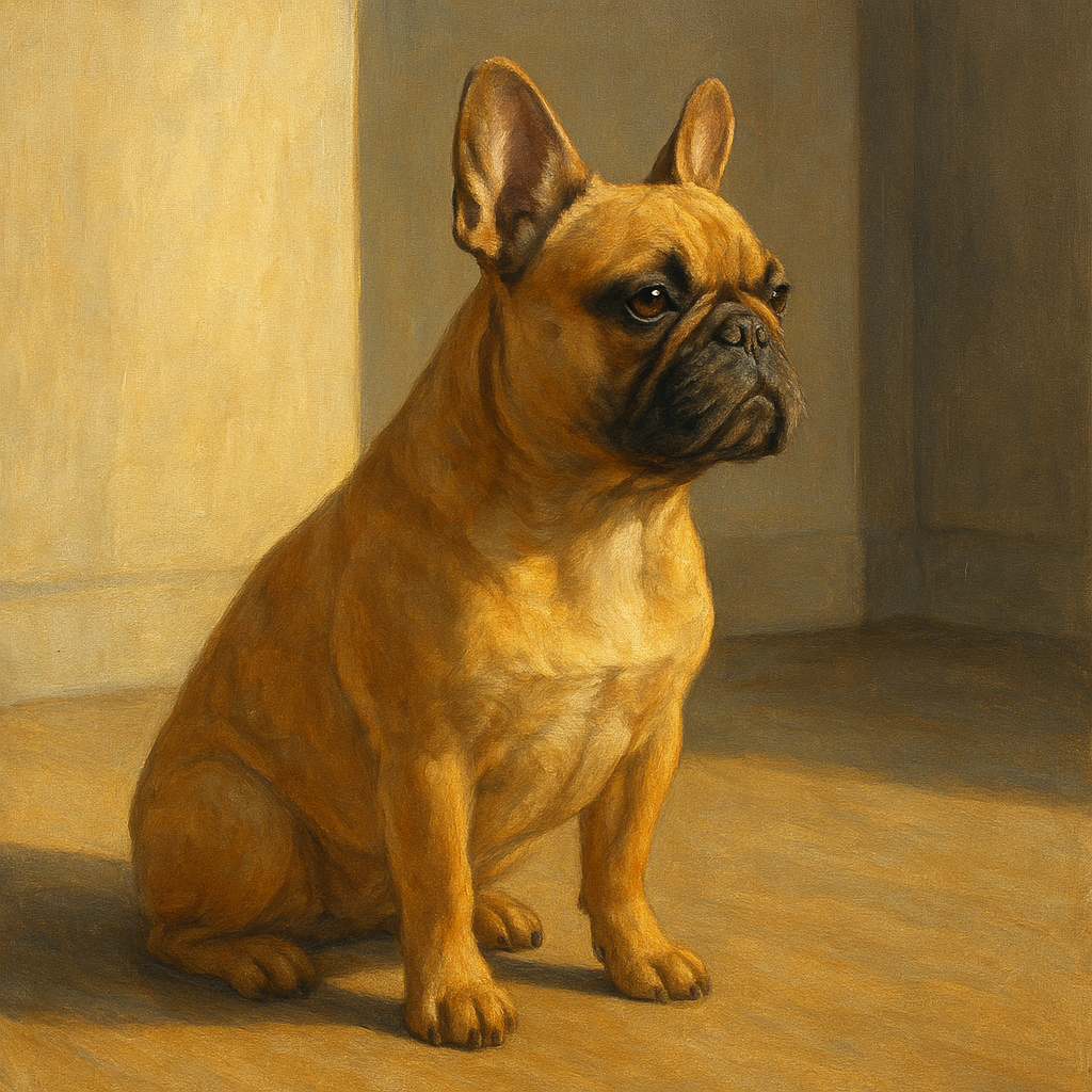 French Bulldog in Sunlit Minimalist Studio No. 12 Fine Art Oil Painting - View 1