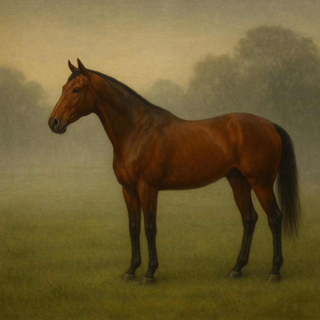 Thoroughbred in Morning Pasture Mist Oil Painting 100% Hand Painted Oil on Belgian Linen Canvas, Original Fine Art Wall Decor