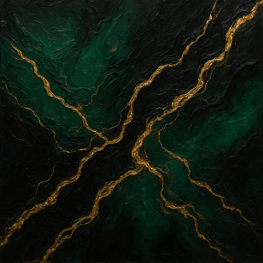 Liquid Gold Veins on Deep Emerald Oil Painting - View 1