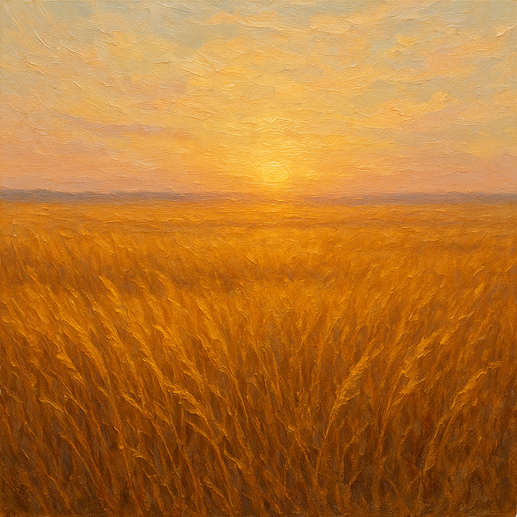 Golden Prairie Grasses at Dawn Oil Painting - View 1