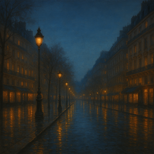 Rainy Parisian Boulevard at Twilight No. 14 Oil Painting 100% Hand Painted Oil on Belgian Linen Canvas, Original Fine Art Wall Decor