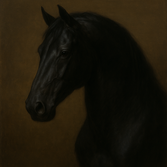 Dark Stallion Portrait in Classical Sfumato No. 19 Oil Painting 100% Hand Painted Oil on Belgian Linen Canvas, Original Fine Art Wall Decor