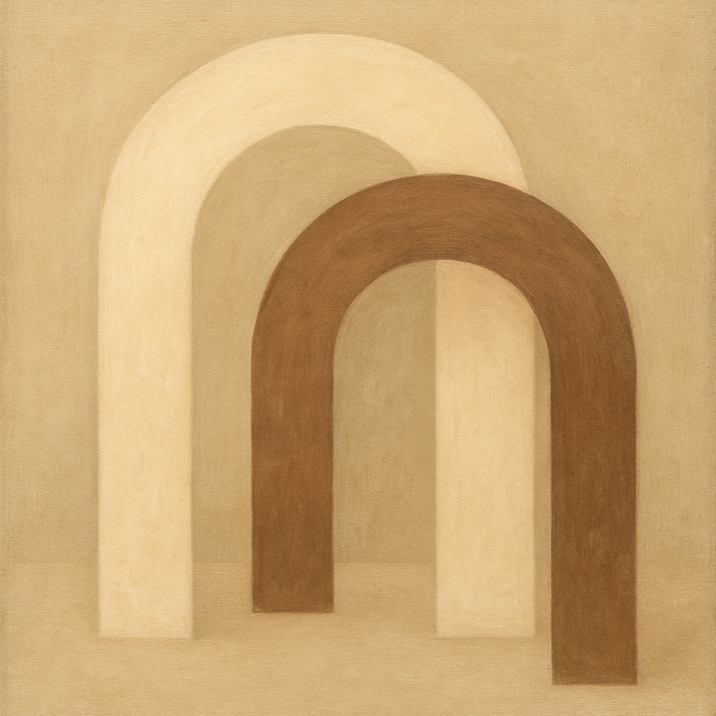 Minimalist Japandi Archways No. 10 - Modern Fine Art Oil Painting - View 1