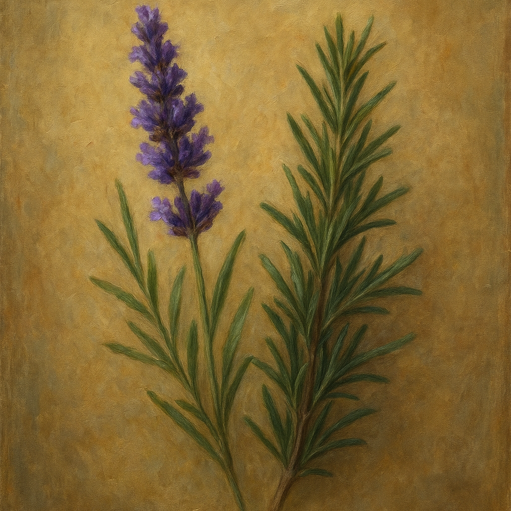 Vintage French Herbarium Lavender & Rosemary Fine Art Oil Painting - View 1