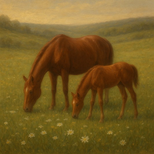 Mares & Foals Grazing in Rolling Meadow No. 17 Oil Painting 100% Hand Painted Oil on Belgian Linen Canvas, Original Fine Art Wall Decor