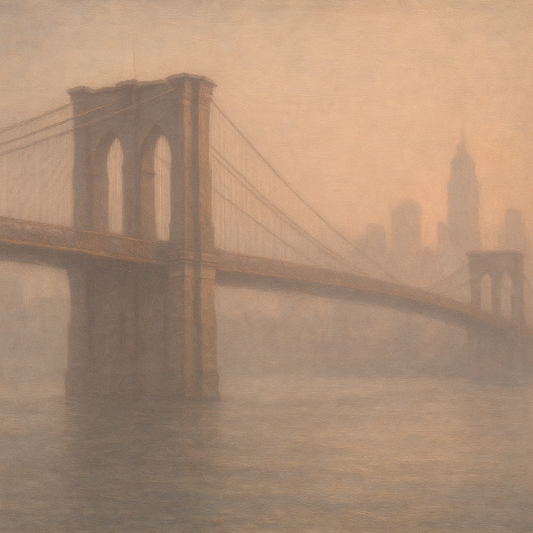 Brooklyn Bridge in Morning River Mist No. 3 Oil Painting 100% Hand Painted Oil on Belgian Linen Canvas, Original Fine Art Wall Decor