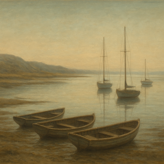 Quiet Fishing Harbor at Morning Low Tide No. 5 Oil Painting - View 1