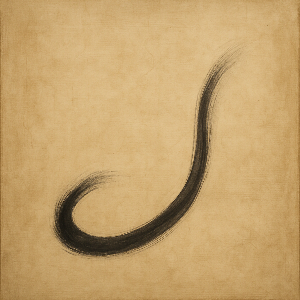 Aged Rice Paper & Charcoal Calligraphic Balance No. 11 Oil Painting - View 1