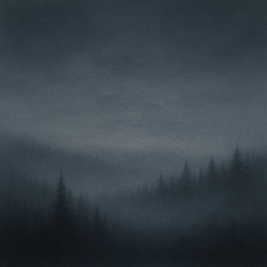 Dusk over Silent Pine Ridgeline in Charcoal Fog No. 22 Oil Painting 100% Hand Painted Oil on Belgian Linen Canvas, Original Fine Art Wall Decor