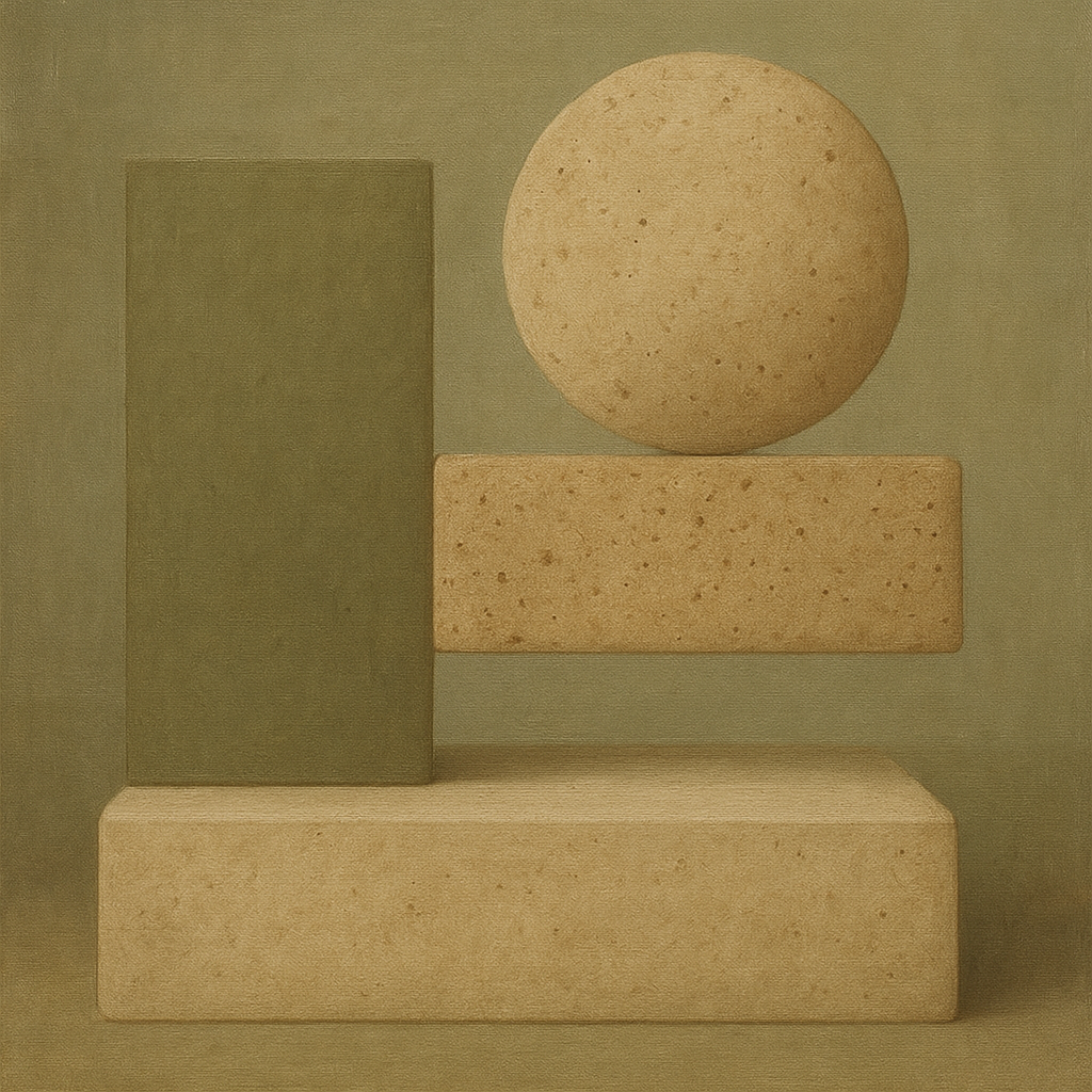Muted Olive & Sandstone Geometric Balance No. 28 Oil Painting - View 1