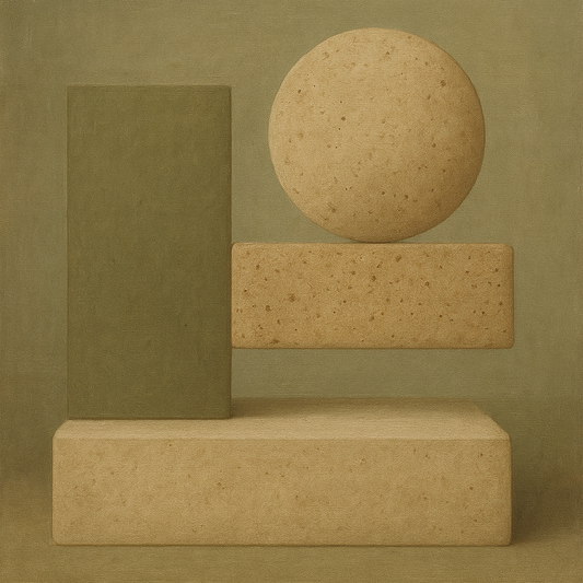 Muted Olive & Sandstone Geometric Balance No. 28 Oil Painting - View 1