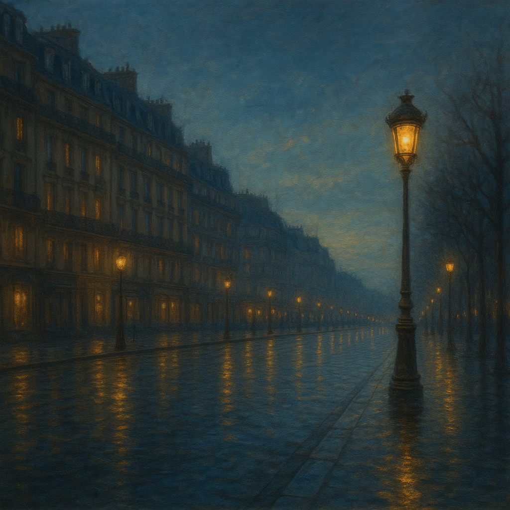 Rainy Parisian Boulevard at Twilight No. 13 Oil Painting - View 1