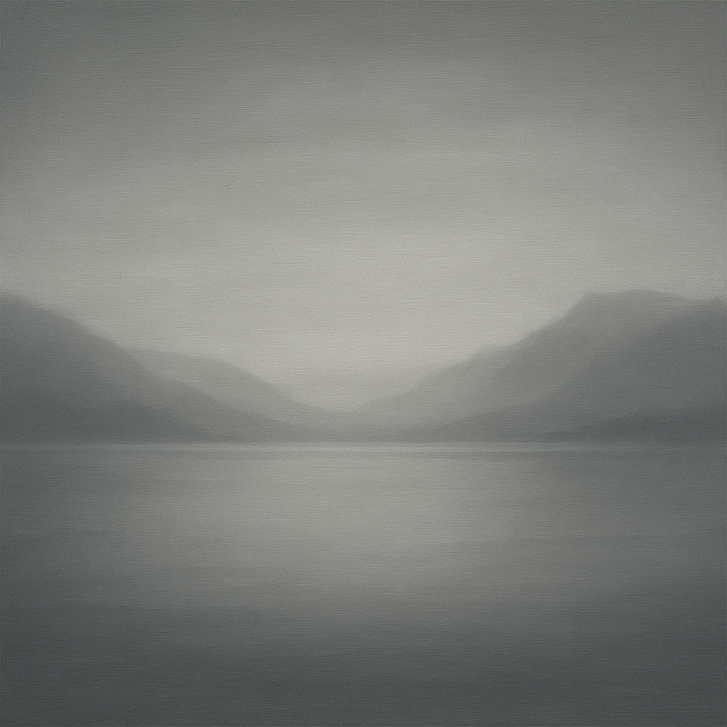 Misty Fjord Horizon in Monochromatic Slate No. 16 Oil Painting 100% Hand Painted Oil on Belgian Linen Canvas, Original Fine Art Wall Decor