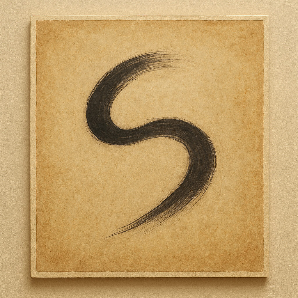 Aged Rice Paper & Charcoal Calligraphic Balance No. 26 Oil Painting - View 1