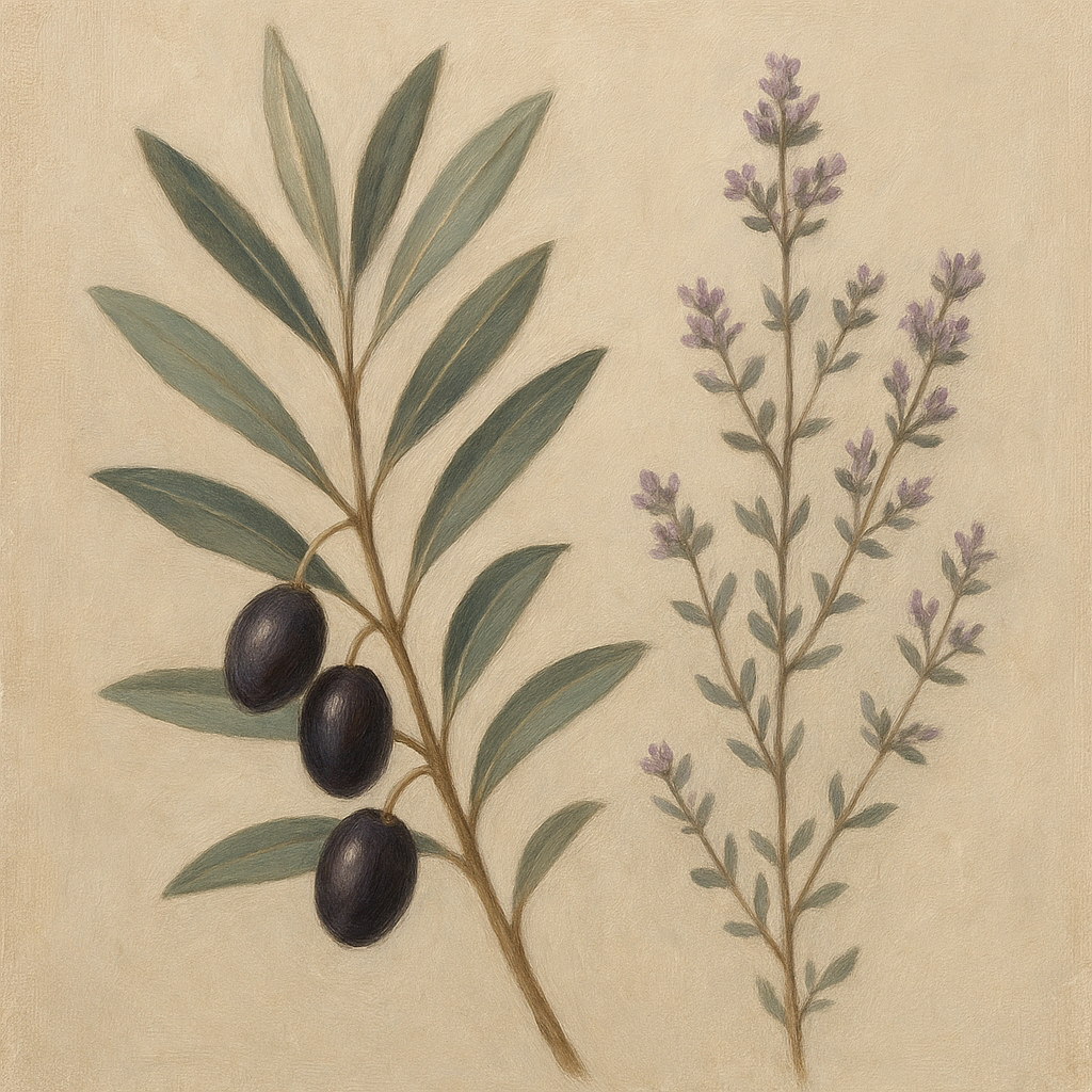 Olive Branches & Wild Thyme Botanical Study No. 8 Fine Art Oil Painting - View 1