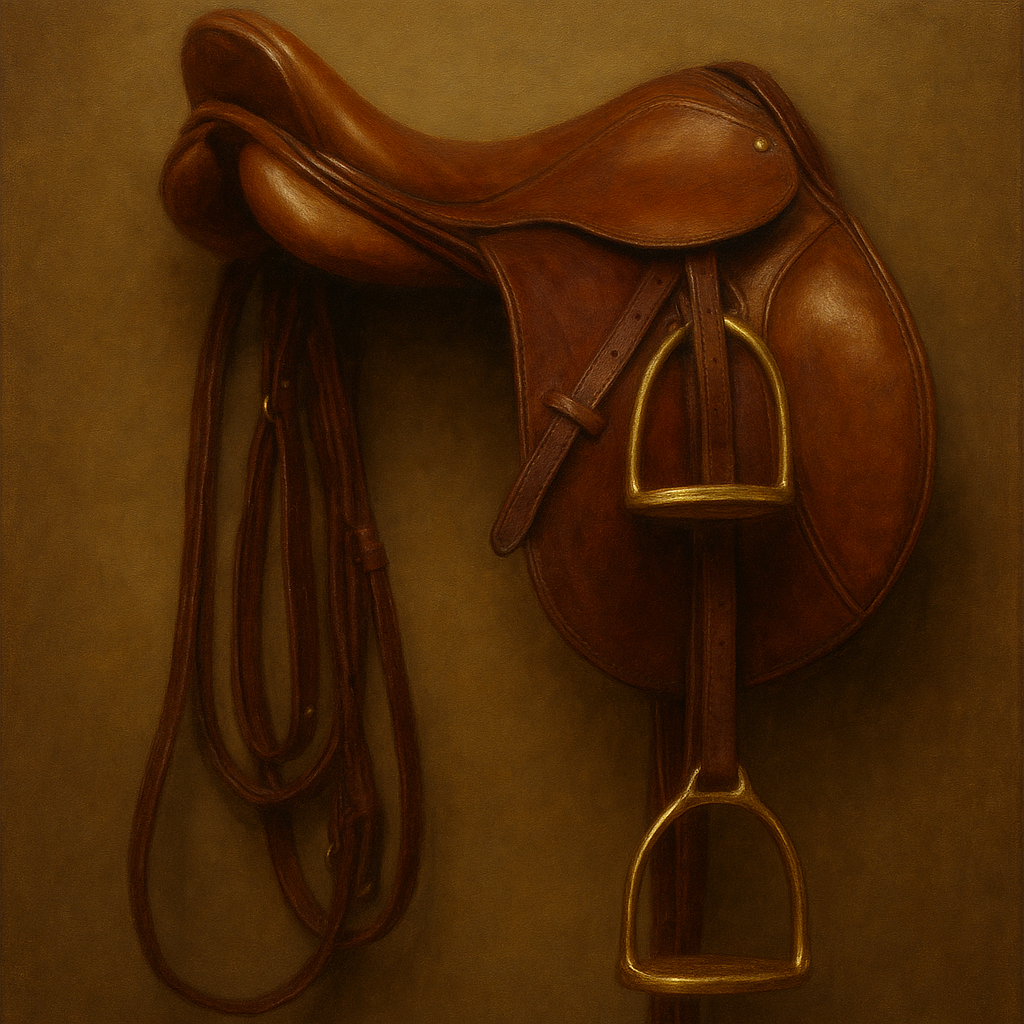 Vintage Bridle & Polished Leather Saddle No. 3 Oil Painting 100% Hand Painted Oil on Belgian Linen Canvas, Original Fine Art Wall Decor