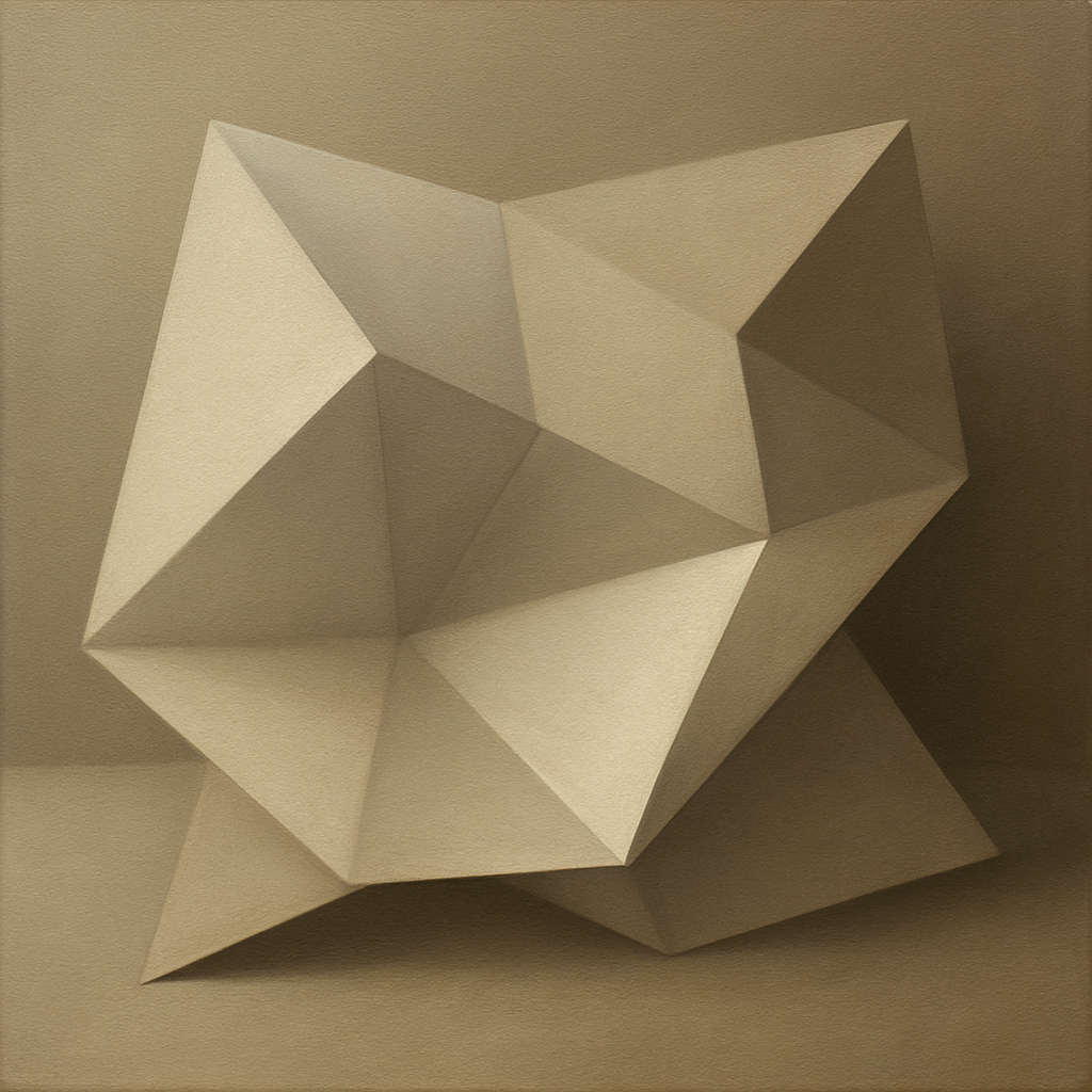 Folded Paper Geometry in Neutral Gradient Shadows No. 8 Oil Painting - View 1