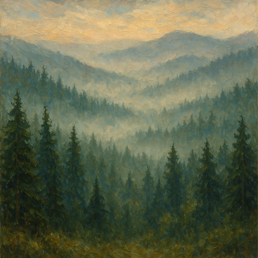 Misty Pine Valley Landscape Oil Painting - 100% Hand-Painted Master Oil Painting