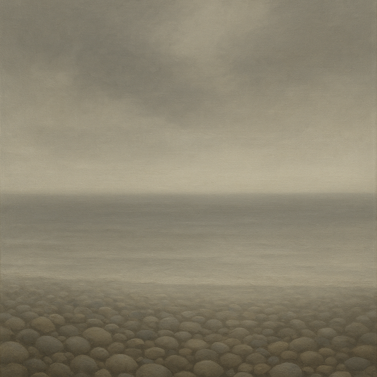 Overcast Coastal Fog & Wet Pebble Shingle No. 20 Oil Painting 100% Hand Painted Oil on Belgian Linen Canvas, Original Fine Art Wall Decor
