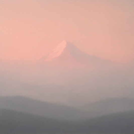 Pale Alpenglow over Distant Glacial Peak No. 19 Oil Painting 100% Hand Painted Oil on Belgian Linen Canvas, Original Fine Art Wall Decor