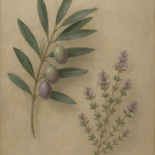 Olive Branches & Wild Thyme Botanical Study No. 12 Fine Art Oil Painting - View 1