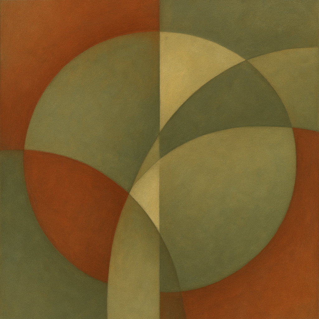 Intersecting Curved Forms in Olive & Rust No. 4 Oil Painting - View 1