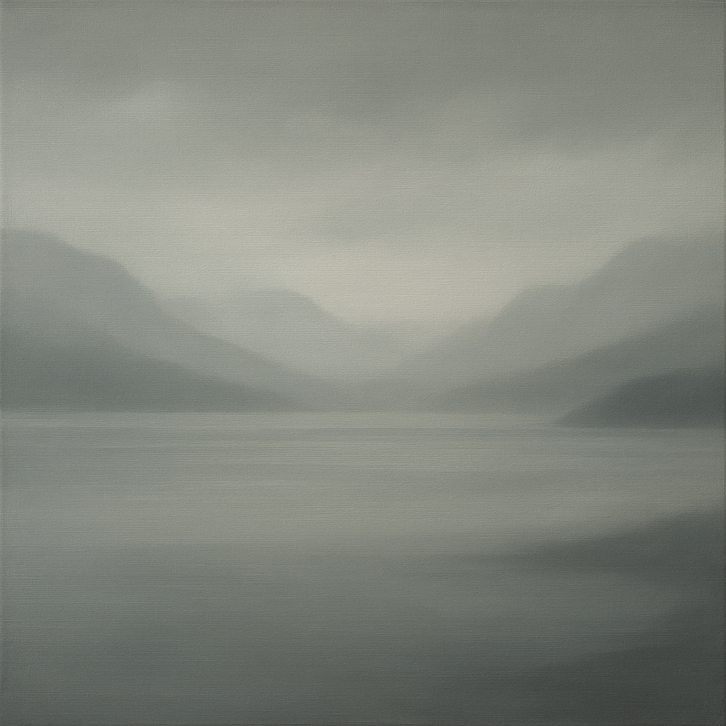 Misty Fjord Horizon in Monochromatic Slate No. 2 Oil Painting 100% Hand Painted Oil on Belgian Linen Canvas, Original Fine Art Wall Decor