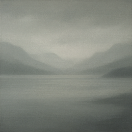 Misty Fjord Horizon in Monochromatic Slate No. 2 Oil Painting 100% Hand Painted Oil on Belgian Linen Canvas, Original Fine Art Wall Decor