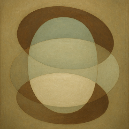 Floating Ellipse Harmony in Walnut & Pale Sage No. 12 Oil Painting - View 1