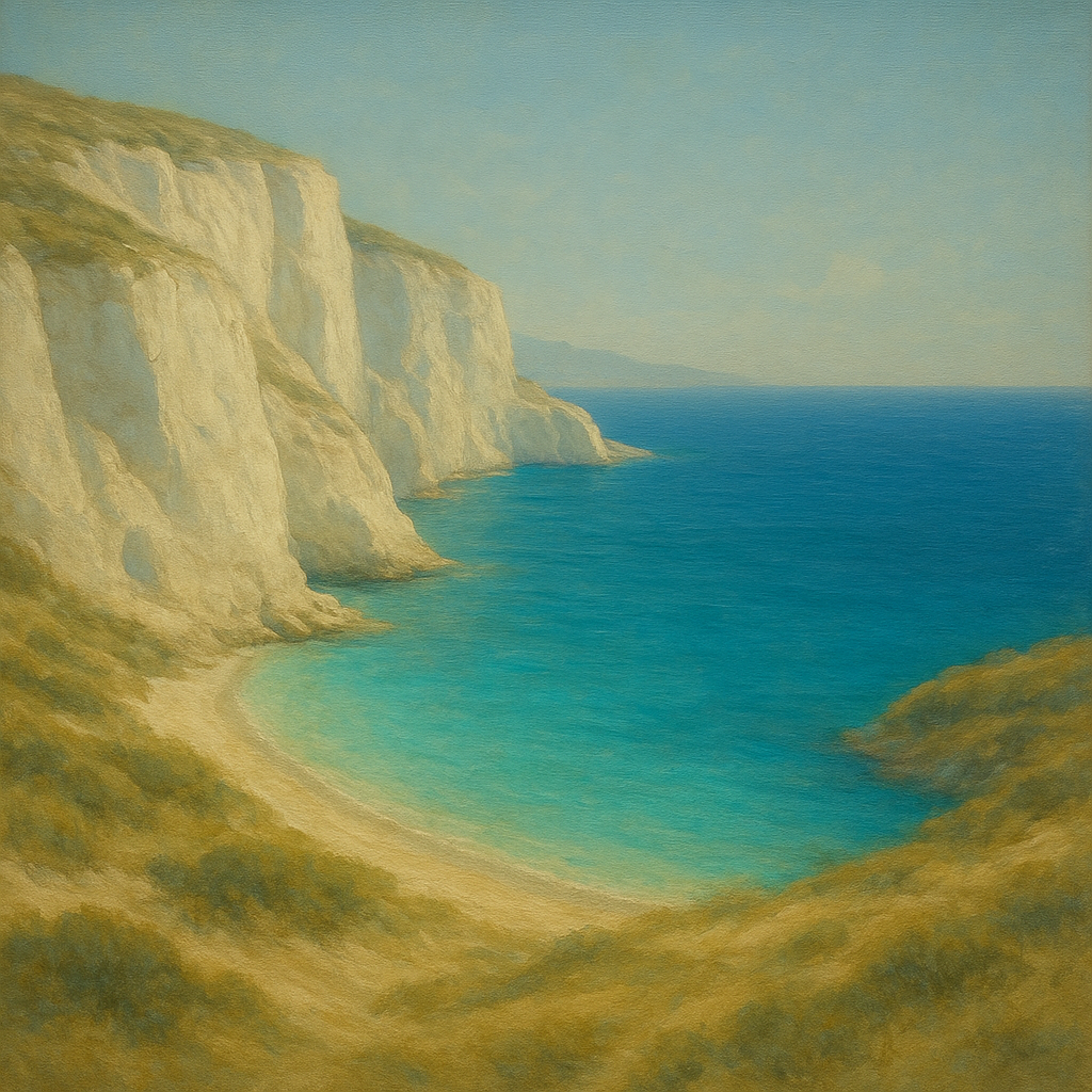 Mediterranean White Cliffs & Turquoise Cove No. 9 Oil Painting 100% Hand Painted Oil on Belgian Linen Canvas, Original Fine Art Wall Decor