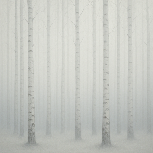 Pale Birch Woodland Silhouette in Whiteout No. 6 Oil Painting - View 1