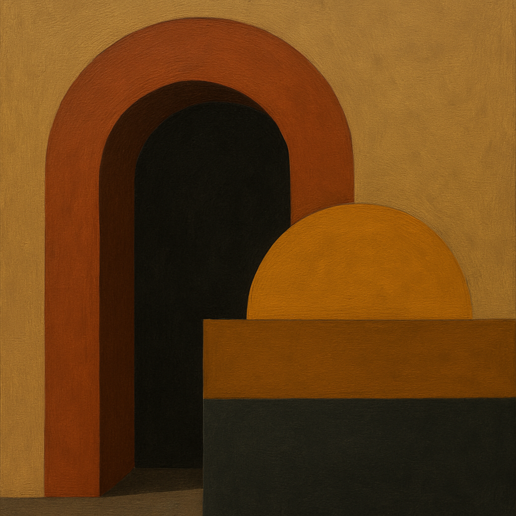 Bauhaus Archway & Terracotta Semicircle Suite No. 13 Fine Art Oil Painting - View 1