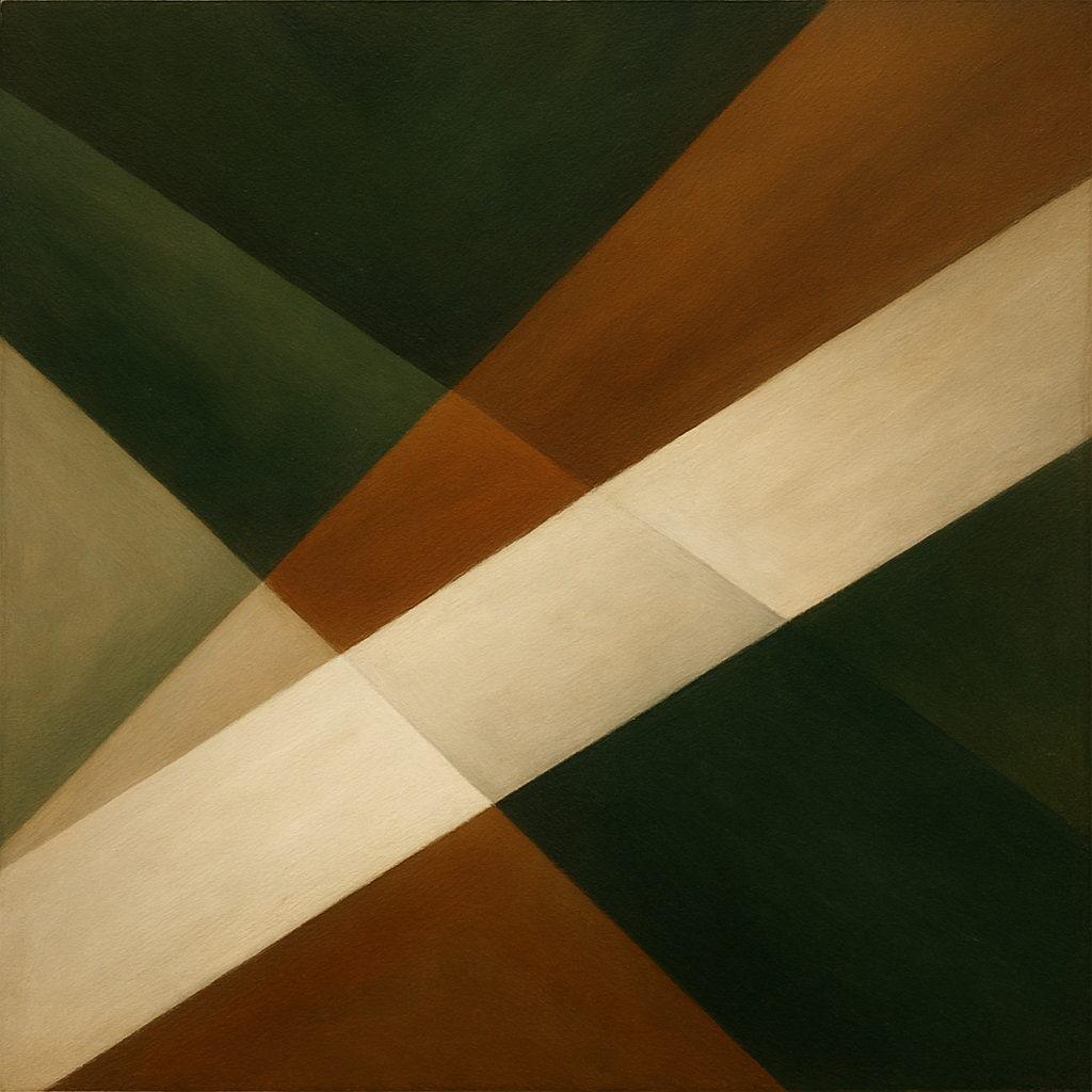 Kinetic Diagonal Planes in Forest & Alabaster No. 8 Fine Art Oil Painting - View 1