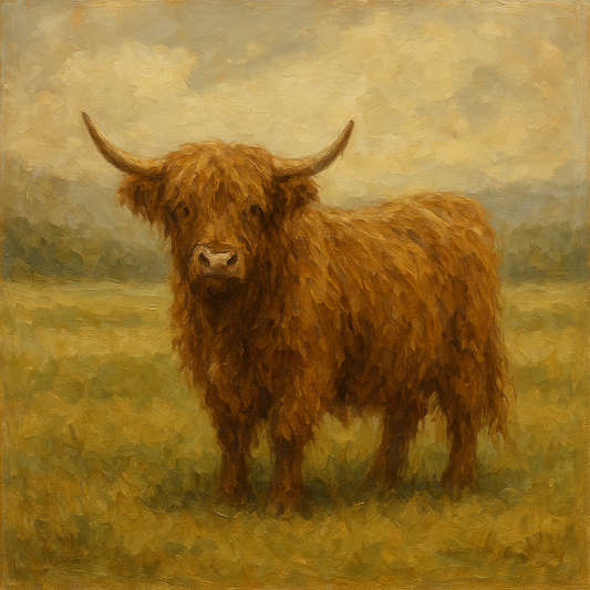 Muted Highland Cattle Pastoral Oil Painting Oil Painting - 100% Hand-Painted Master Oil Painting