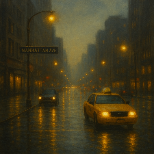 Rain-Drenched Manhattan Avenue Lights No. 20 Oil Painting 100% Hand Painted Oil on Belgian Linen Canvas, Original Fine Art Wall Decor