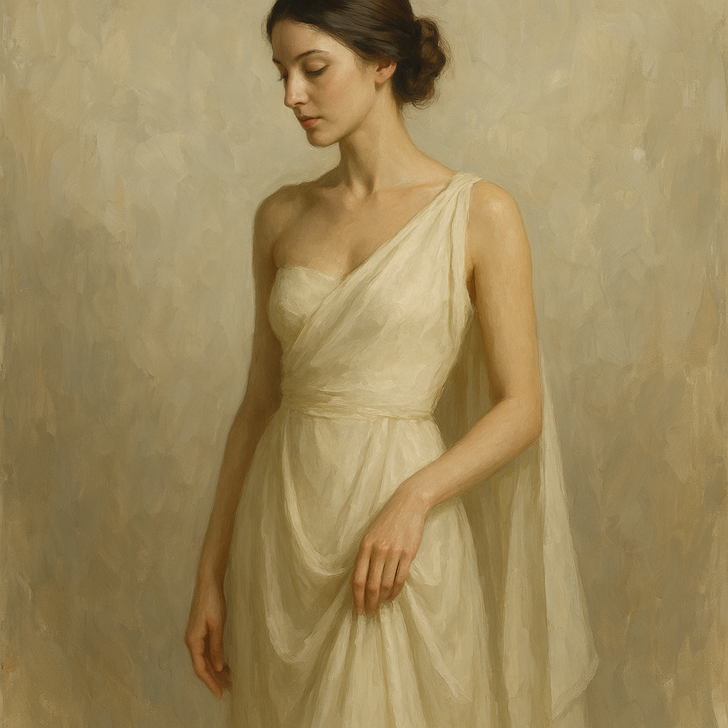 Elegant Pose with Neutral Impasto Oil Painting - View 1