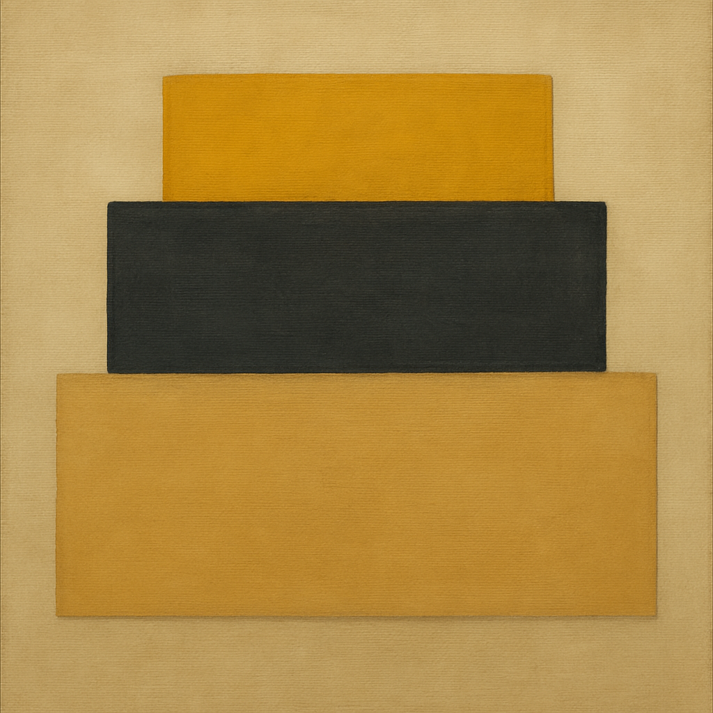 Stacked Horizon Blocks in Mustard & Charcoal No. 18 Oil Painting - View 1
