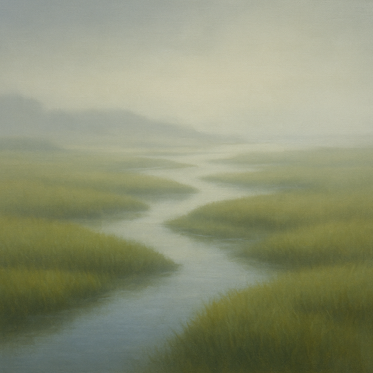 Morning Fog over Cape Cod Tidal Marsh Oil Painting - View 1