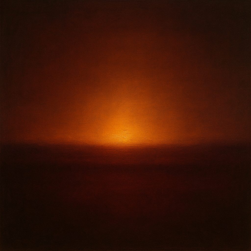 Deep Garnet & Amber Candlelight Horizon No. 5 Oil Painting 100% Hand Painted Oil on Belgian Linen Canvas, Original Fine Art Wall Decor