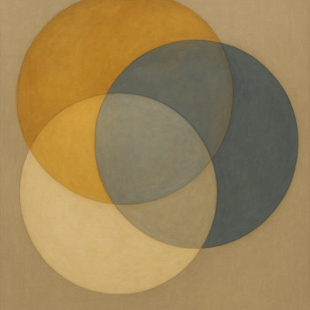 Intersecting Discs in Burnished Ochre & Slate No. 2 Fine Art Oil Painting - View 1