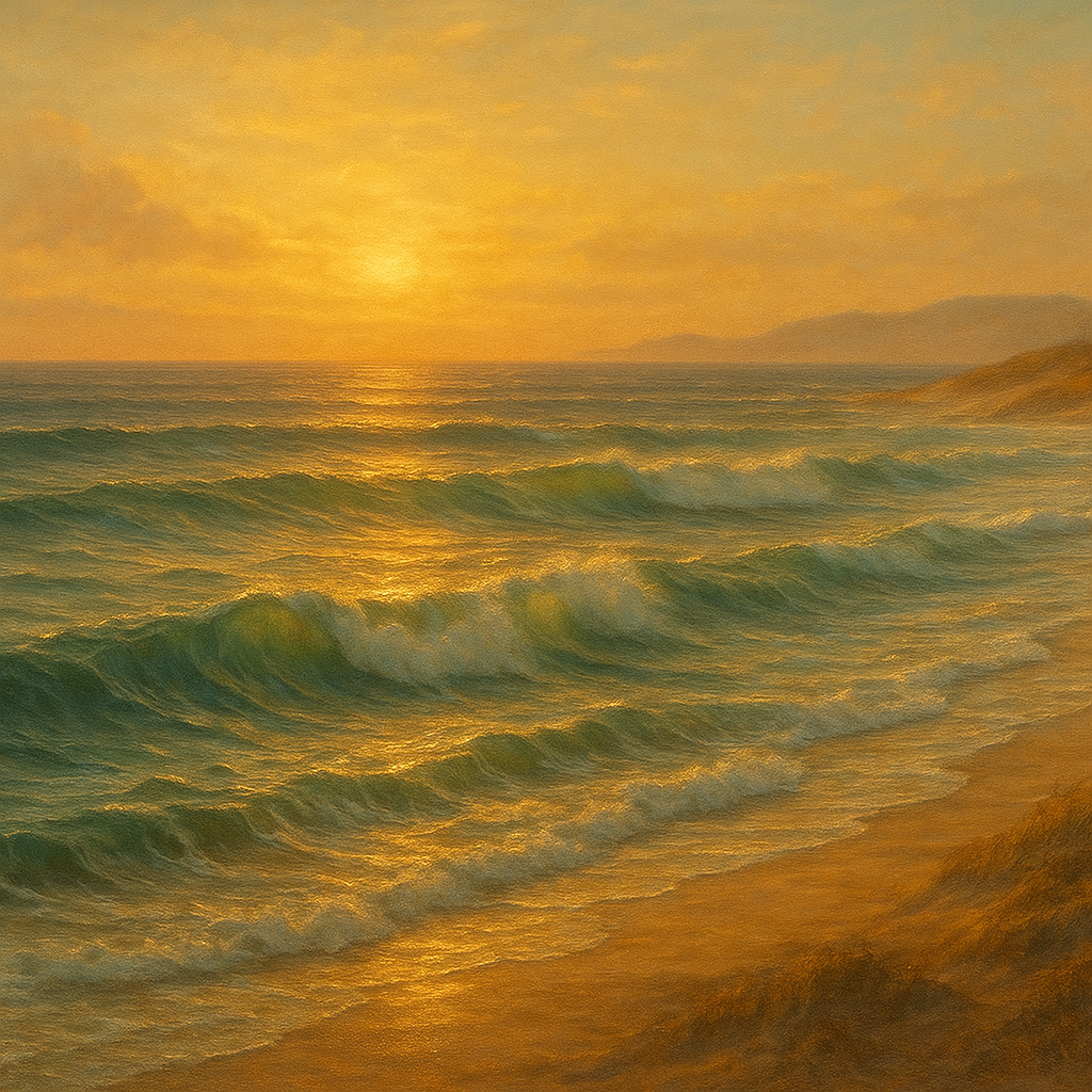 Golden Hour Sunlight on Ocean Swells No. 2 Oil Painting - View 1