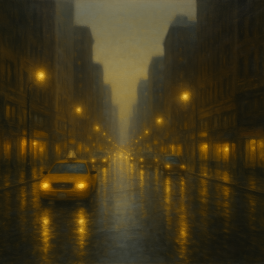 Rain-Drenched Manhattan Avenue Lights Oil Painting 100% Hand Painted Oil on Belgian Linen Canvas, Original Fine Art Wall Decor