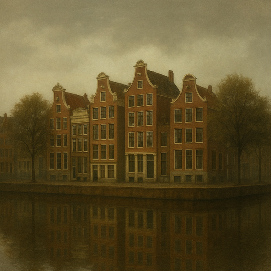 Amsterdam Canal Houses Under Overcast Sky No. 29 Oil Painting - View 1